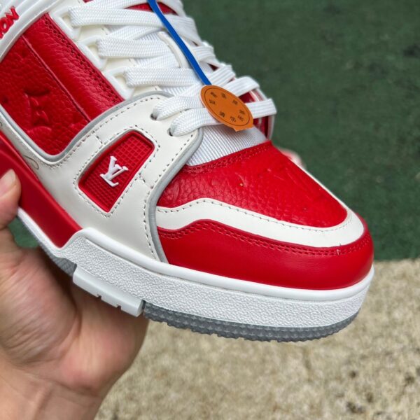 LV white red gray cow leather round toe lace-up low-top sneakers - Image 8