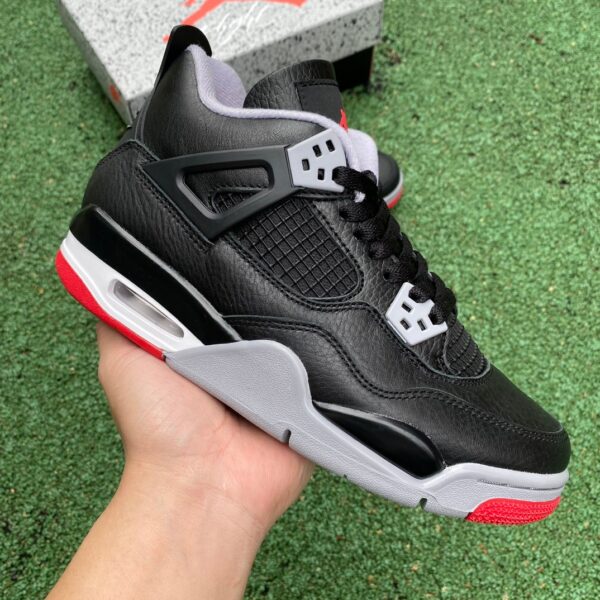 AJ4 black and red leather women's model real shot cut piece black and red mid-top retro basketball shoe 24 years model FV5029-006 - Image 6