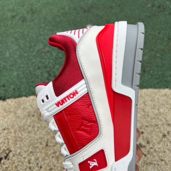 LV white red gray cow leather round toe lace-up low-top sneakers - Image 7