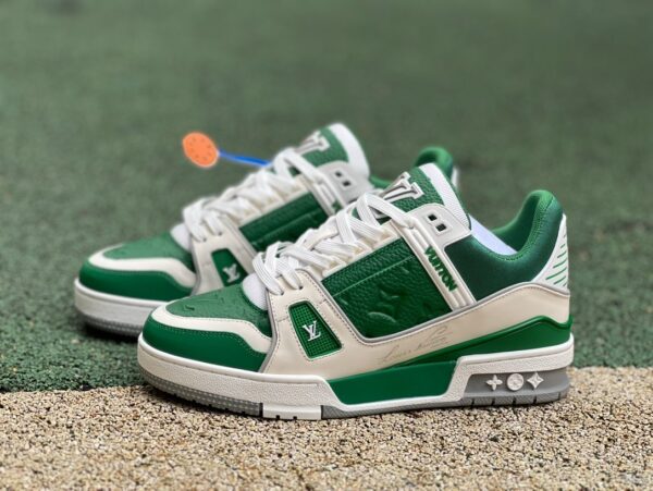LV white green gray cow leather round toe