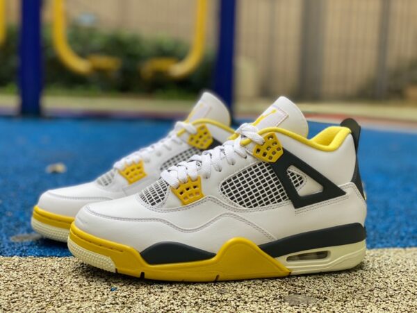 AJ4 White Orange Yellow mid-top retro basketball shoes AQ9129-101