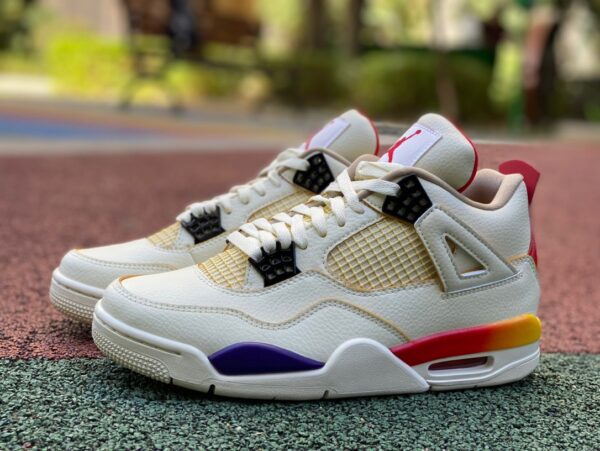 AJ4 White Blue Red Super Bowl Rainbow J Balvin x Jordan Joint Retro Basketball Shoes White Blue Red DG0344-901