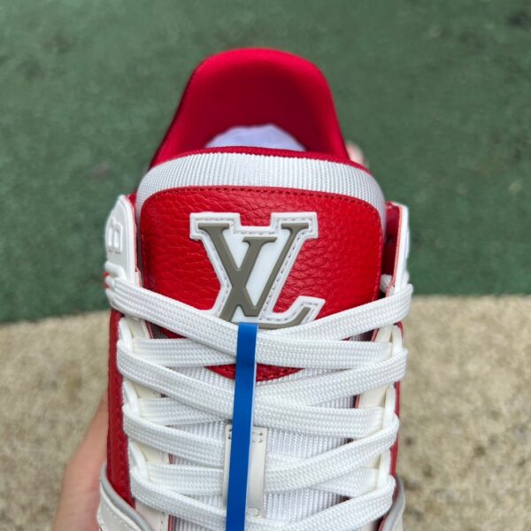 LV white red gray cow leather round toe lace-up low-top sneakers - Image 3