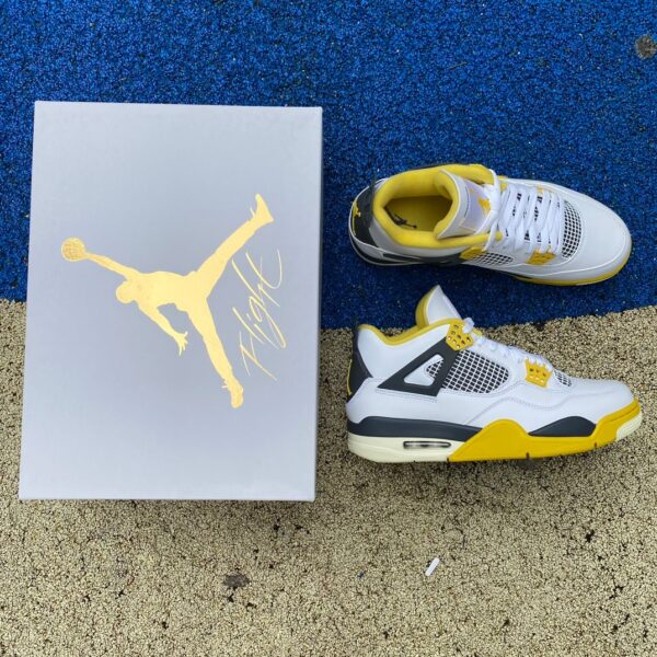AJ4 White Orange Yellow mid-top retro basketball shoes AQ9129-101 - Image 7