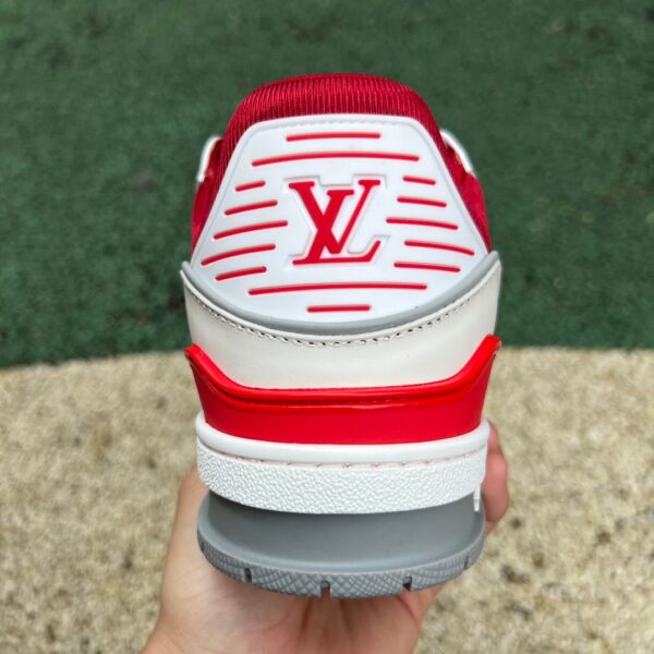 LV white red gray cow leather round toe lace-up low-top sneakers - Image 4