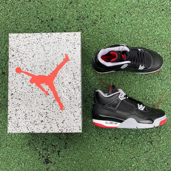 AJ4 black and red leather women's model real shot cut piece black and red mid-top retro basketball shoe 24 years model FV5029-006 - Image 8