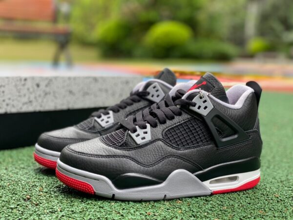 AJ4 black and red leather women's model real shot cut piece black and red mid-top retro basketball shoe 24 years model FV5029-006