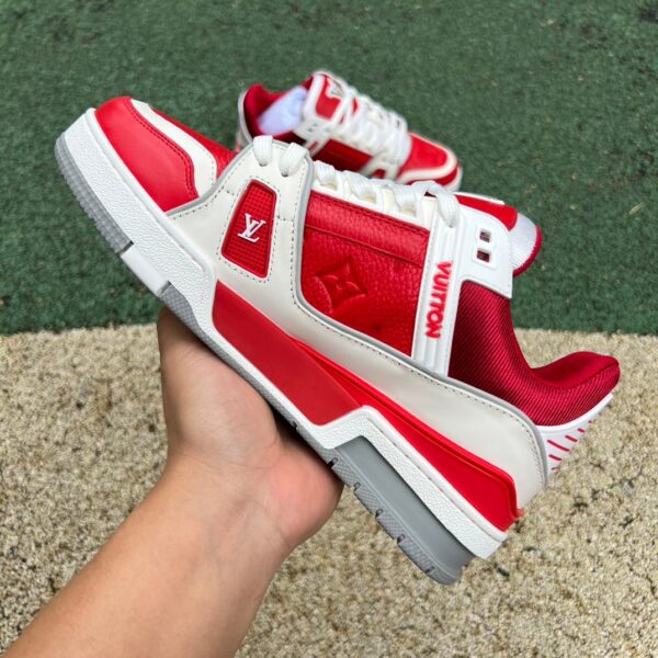LV white red gray cow leather round toe lace-up low-top sneakers - Image 6