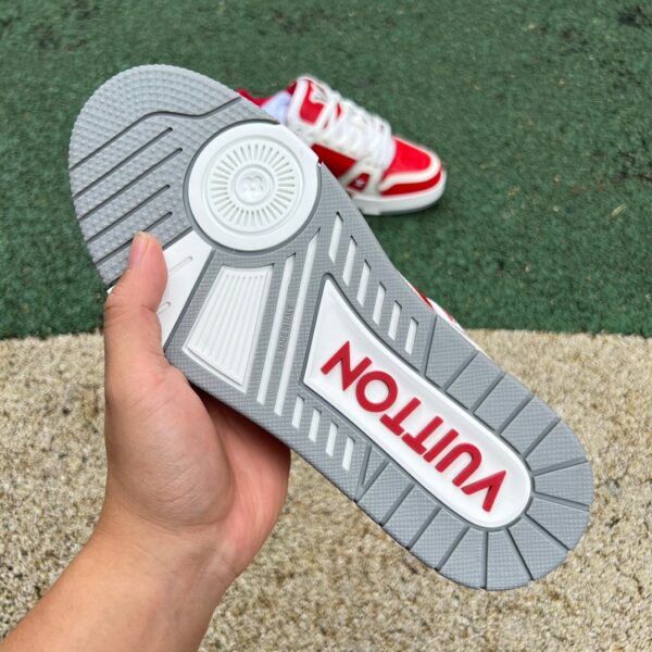 LV white red gray cow leather round toe lace-up low-top sneakers - Image 9