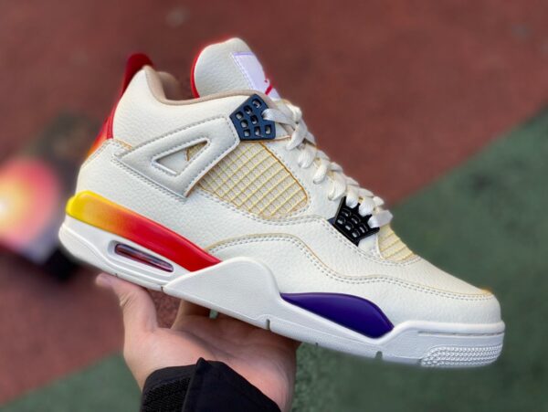 AJ4 White Blue Red Super Bowl Rainbow J Balvin x Jordan Joint Retro Basketball Shoes White Blue Red DG0344-901 - Image 2